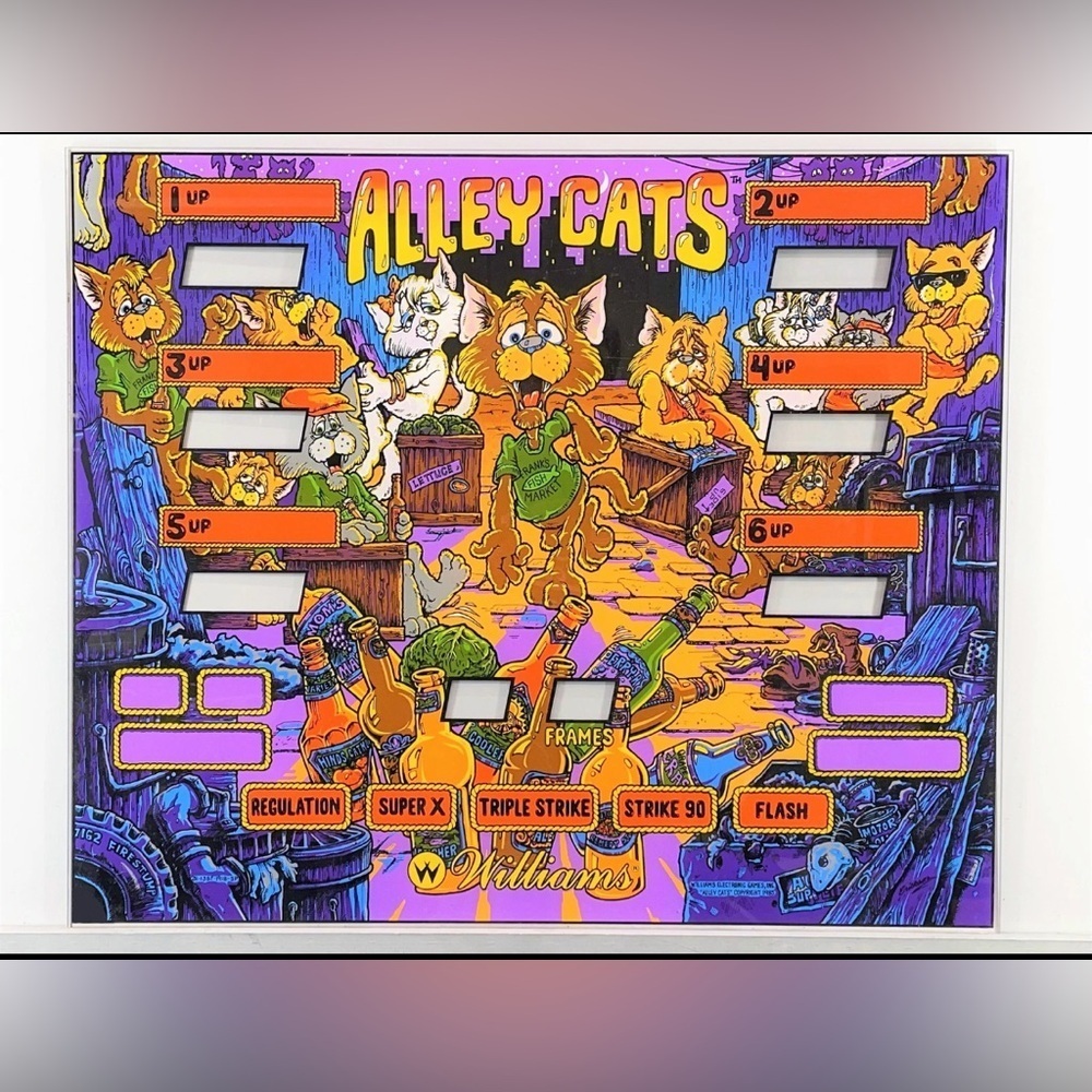 Williams Alley Cats Shuffle pinball machine Game Backglass Original  NEW